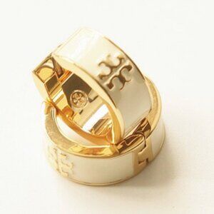 Tory Burch - Kira Enamel Hoop Earrings in Tory Gold/New Ivory